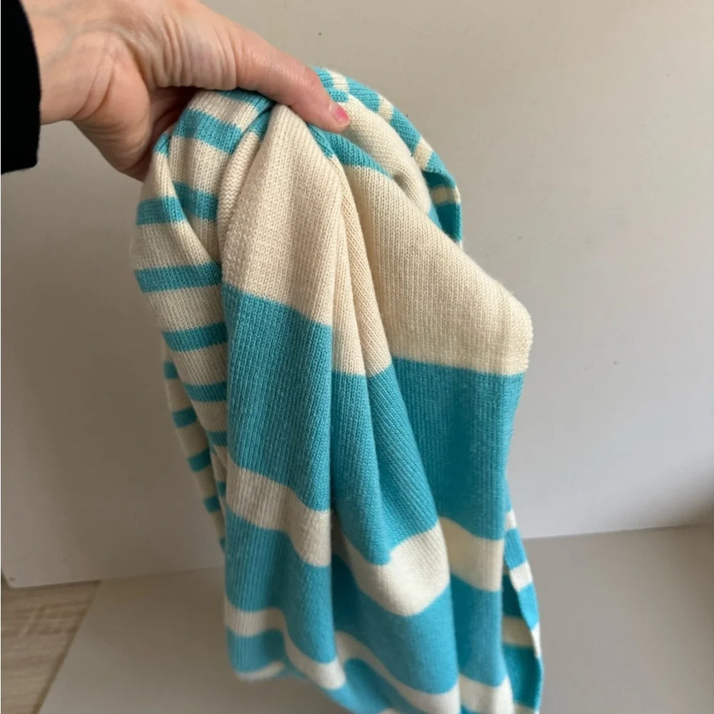Kate Spade Fall In Line Infinity Scarf 100%‎ Wool Blue & Cream NWOT